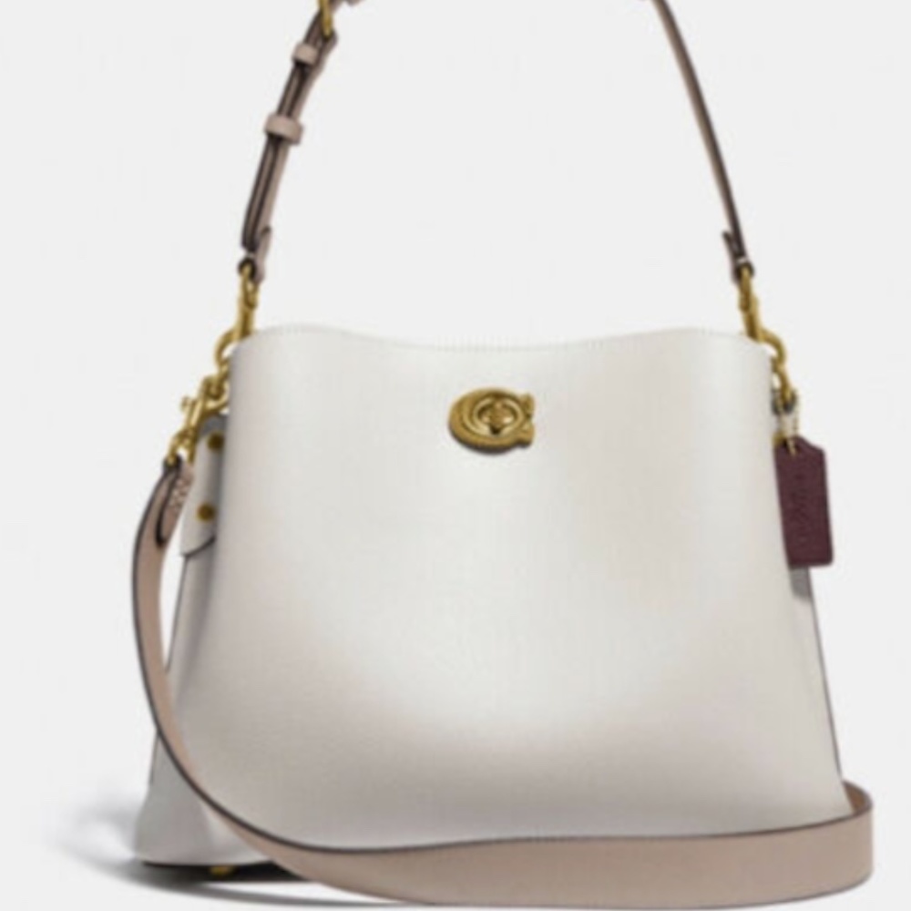 NWT Coach Willow C2590 Brass/Chalk Multi Leather Shoulder Bag In Colorblock